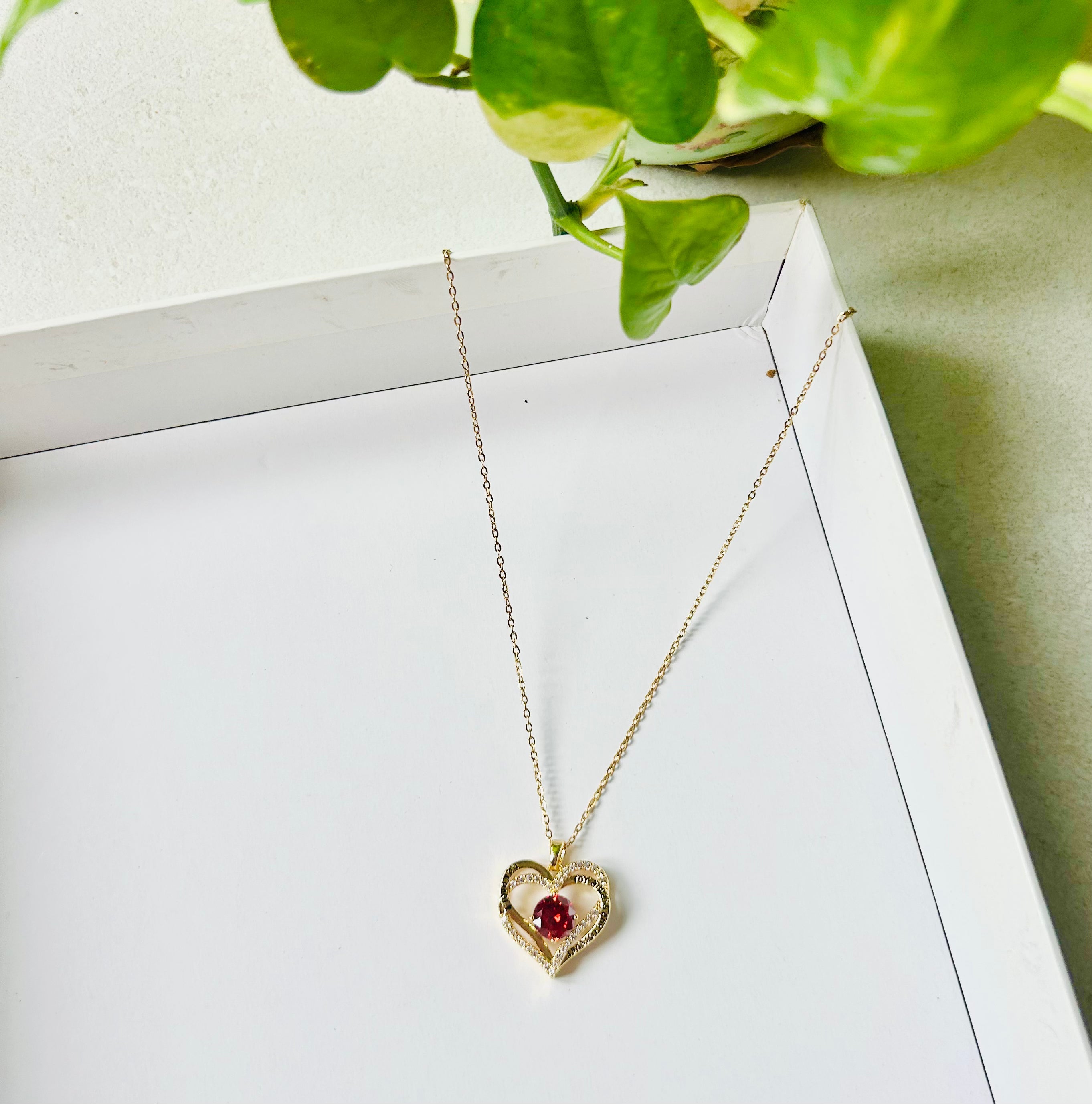 Red Stone Heart Pendant with Diamond Accent