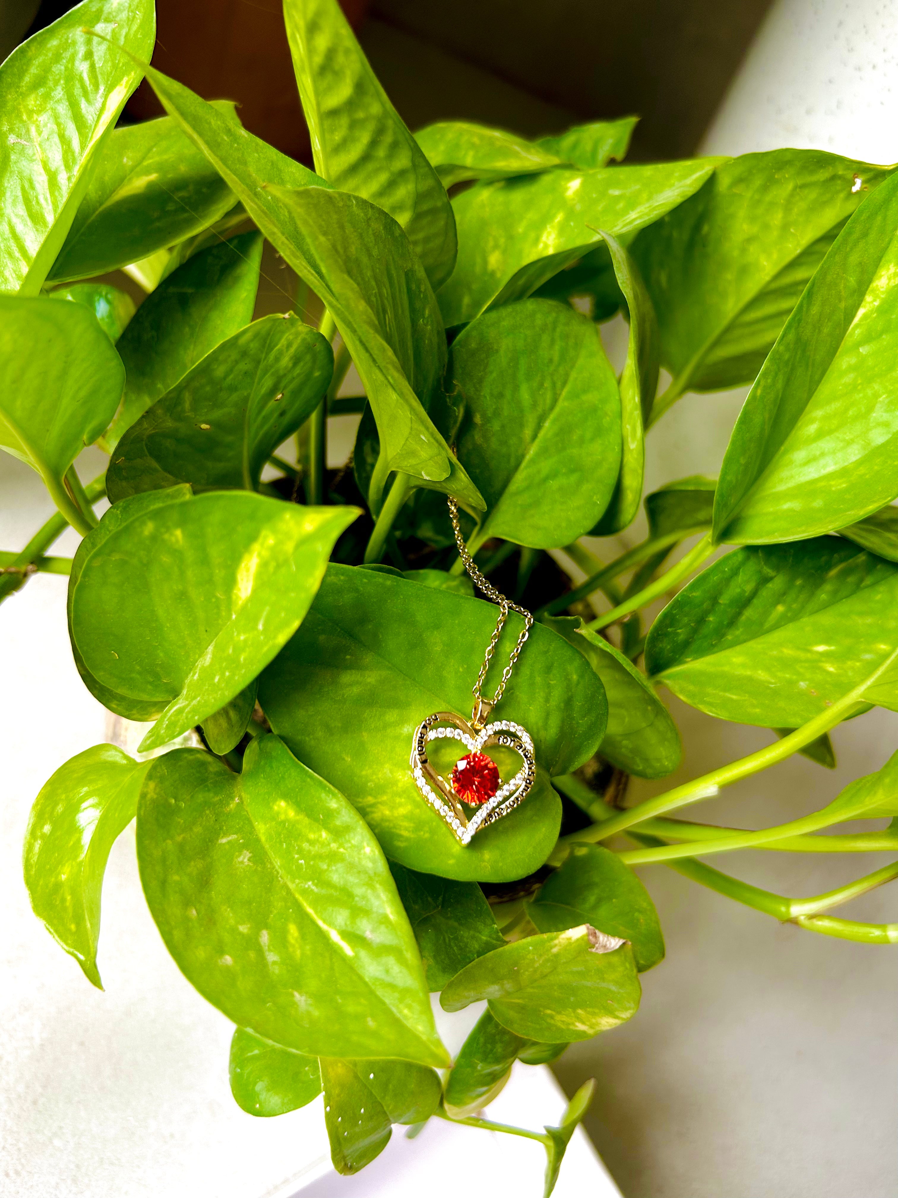 Red Stone Heart Pendant with Diamond Accent