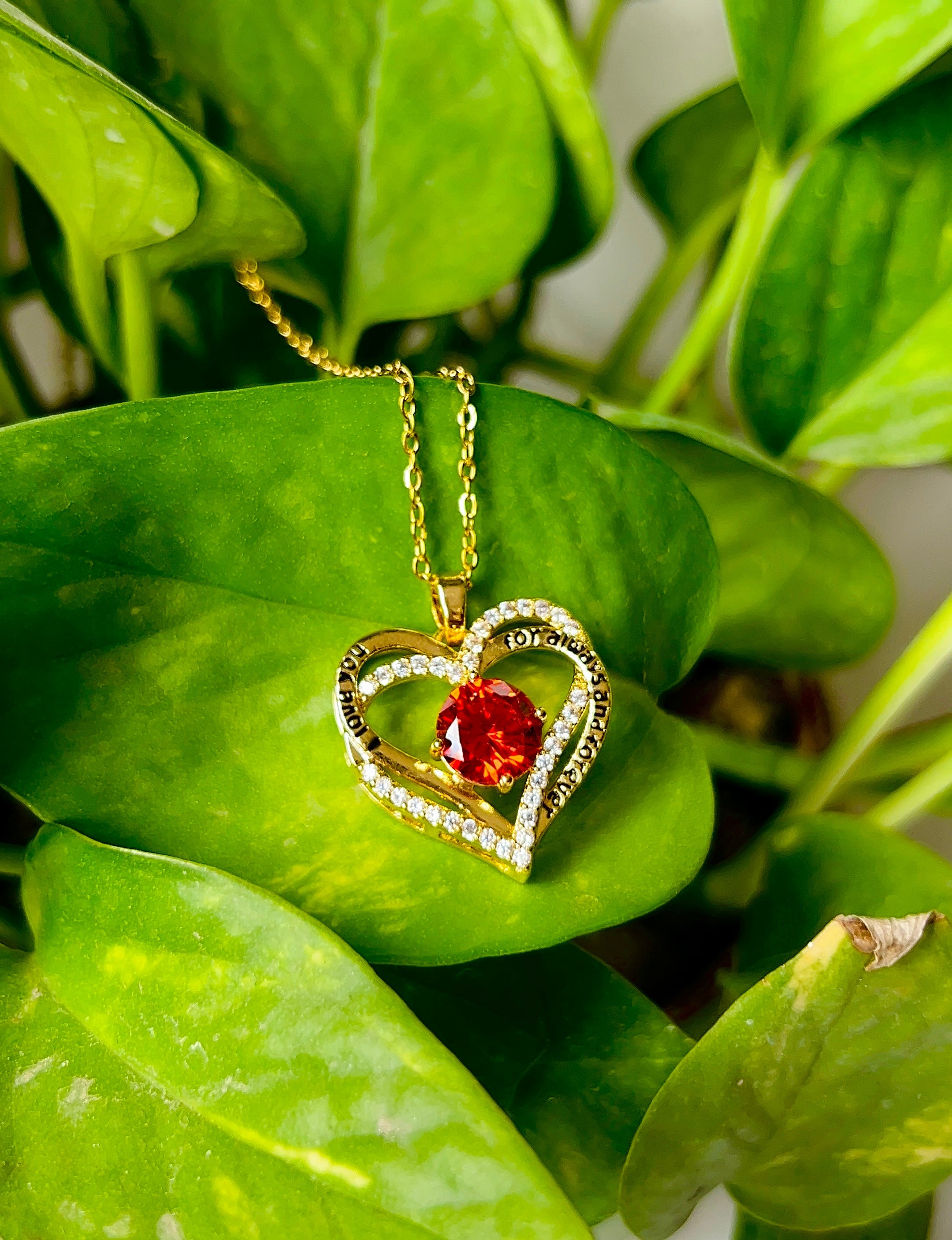 Red Stone Heart Pendant with Diamond Accent