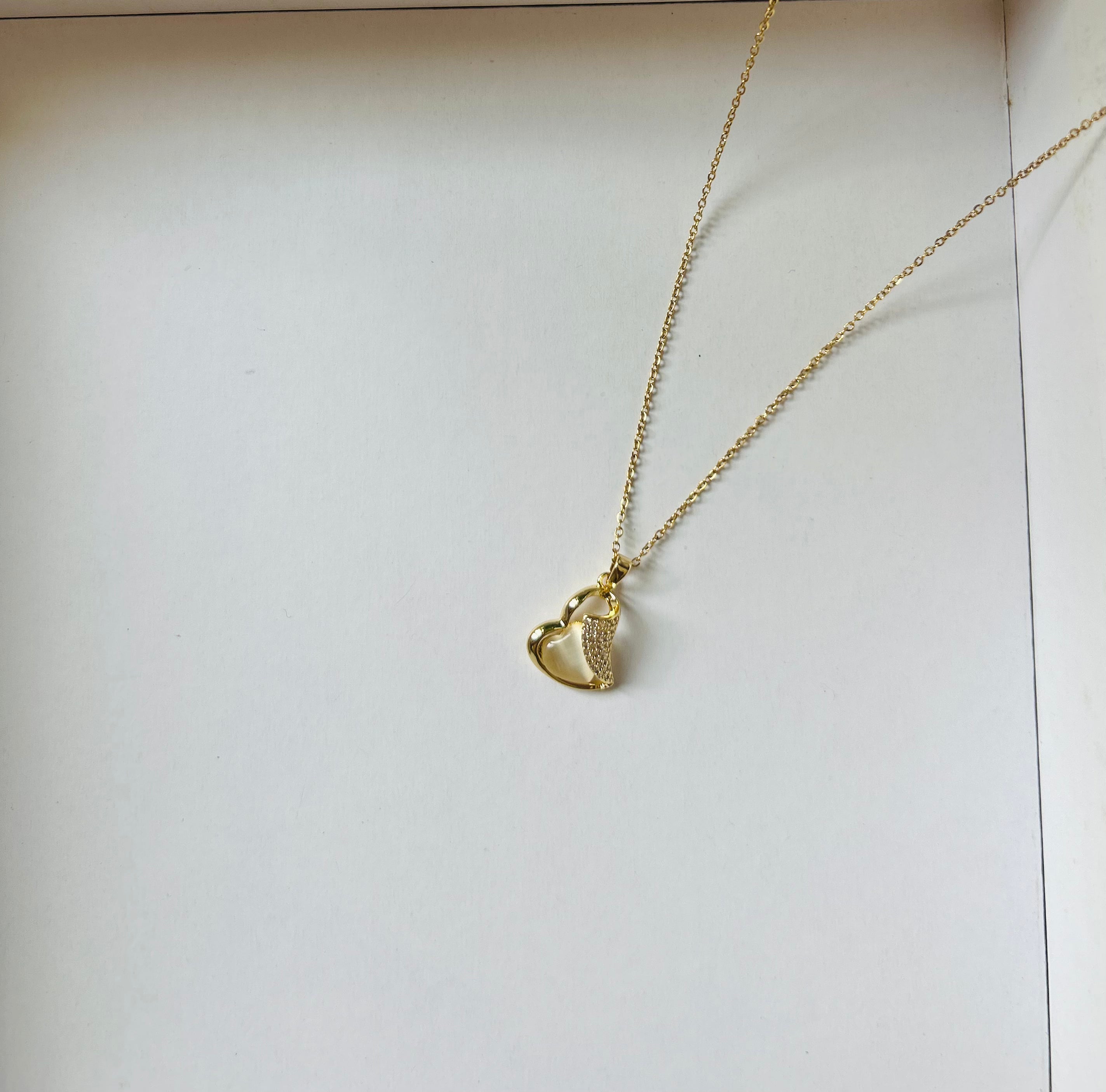 Gold-Plated Heart Pendant with CZ Stones & Chain