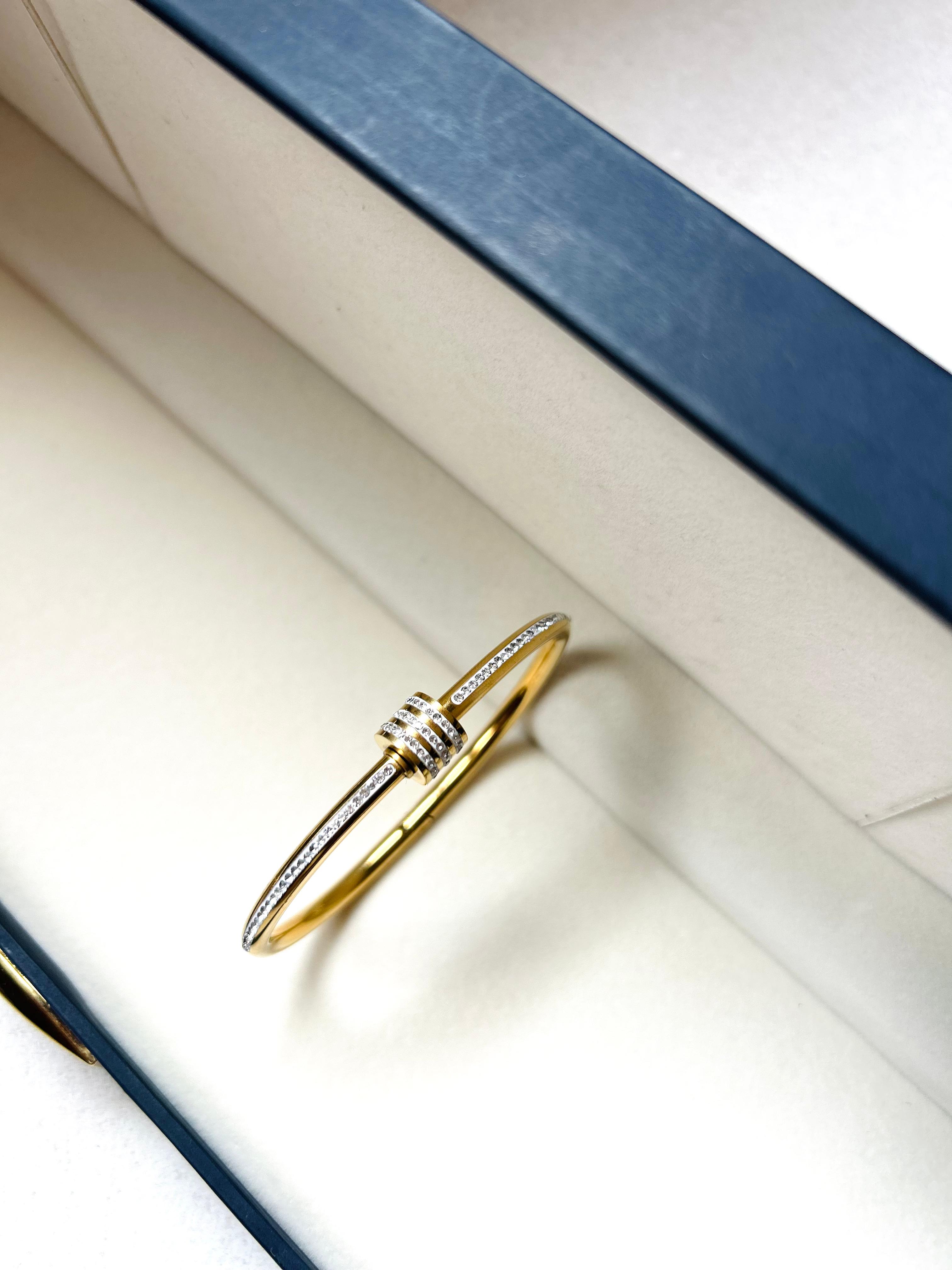 Gold Plated CZ Hinged Bangle Bracelet