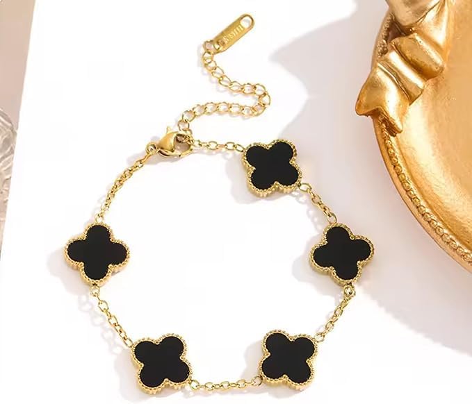 Luxury Clover Charm Bracelets – Black & White Enamel Finish