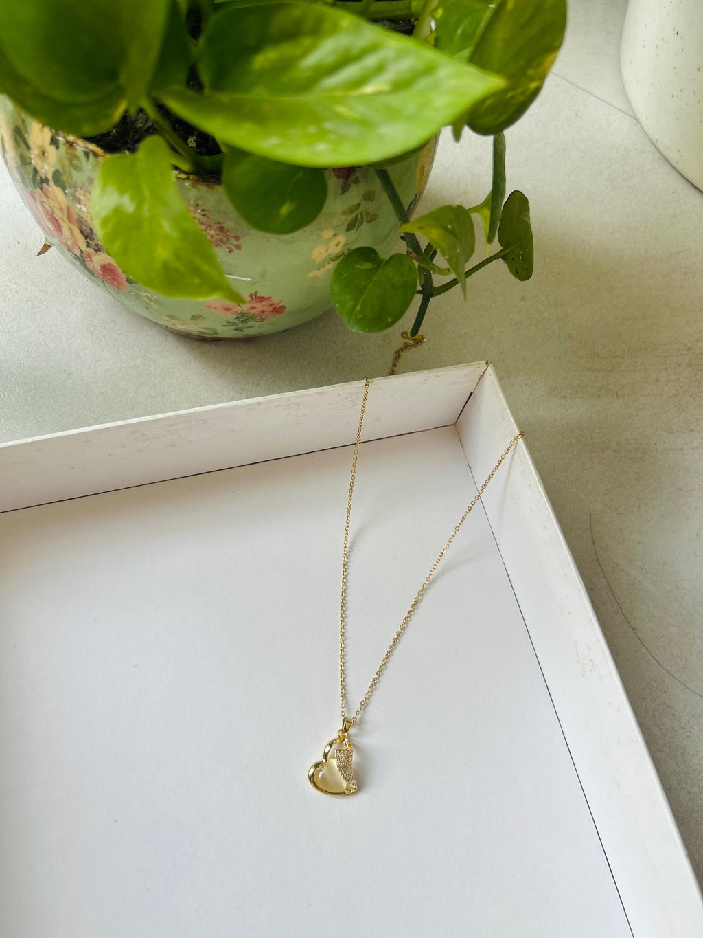 Gold-Plated Heart Pendant with CZ Stones & Chain