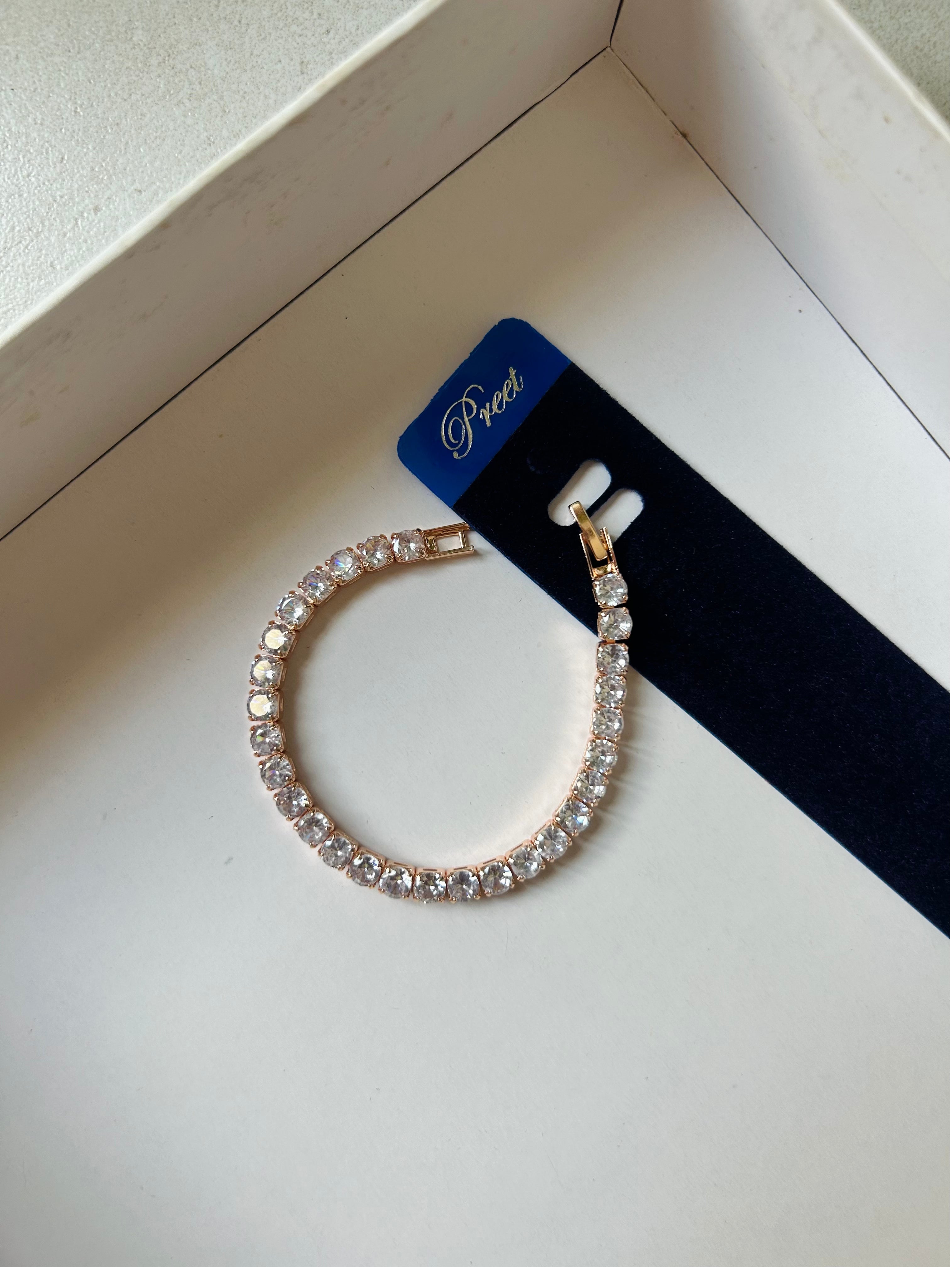 Artificial American Diamond Tennis Bracelet for Women & Girls | Rose Gold Plated Stylish Party Wear Kada | Fashion Jewellery Bracelet