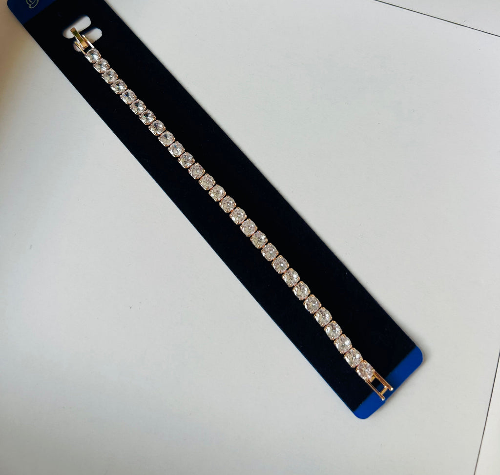 Artificial American Diamond Tennis Bracelet for Women & Girls | Rose Gold Plated Stylish Party Wear Kada | Fashion Jewellery Bracelet