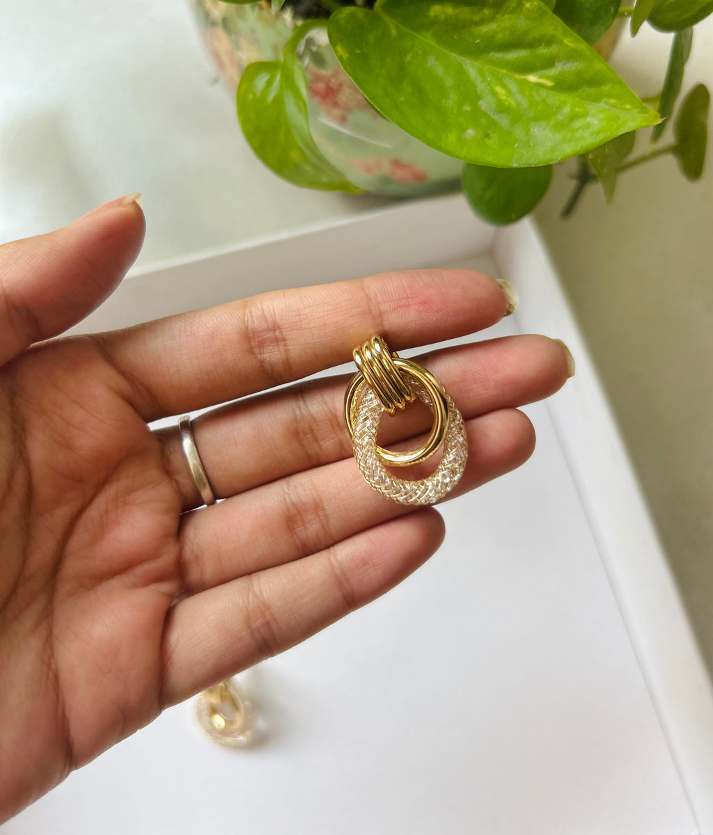 Sparkling Gold Textured Stone Drop Earrings