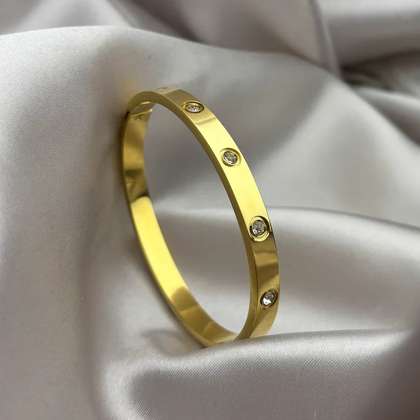 Gold Cartier-Inspired Love Bracelet with Crystals