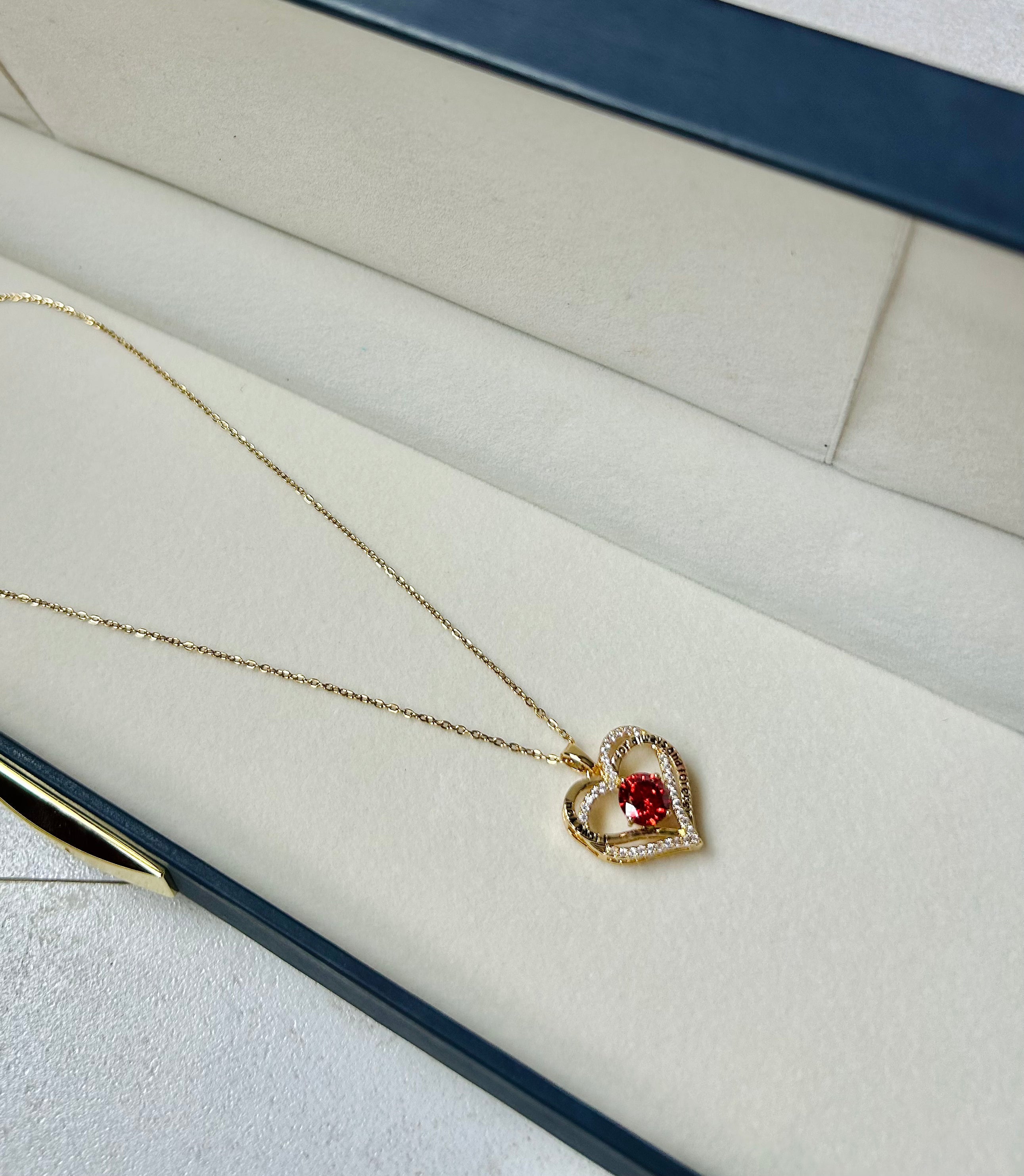 Red Stone Heart Pendant with Diamond Accent