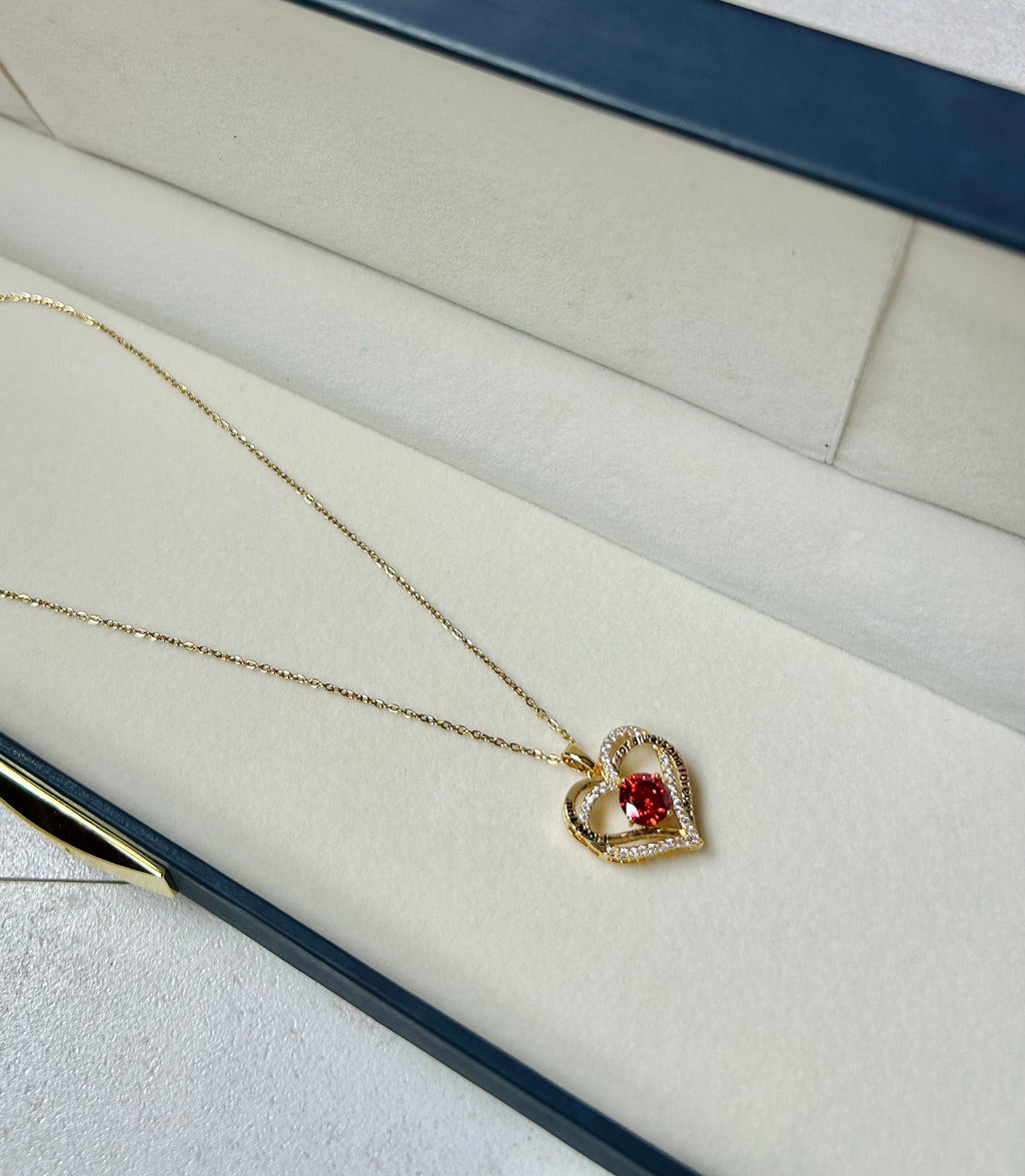 Red Stone Heart Pendant with Diamond Accent