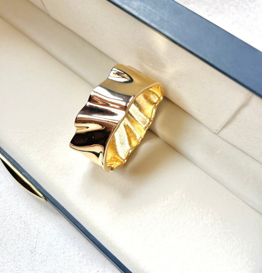 Bold Wavy Gold Plated Statement Bracelet