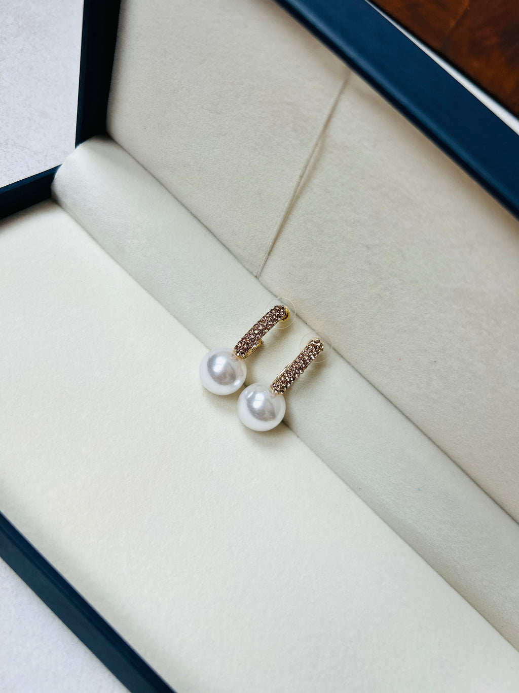 Elegant Pearl Drop Earrings with Crystal Studded Bar