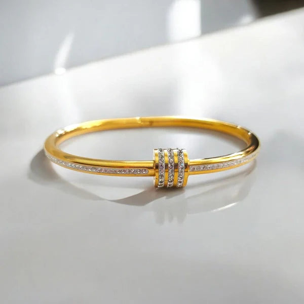 Gold Plated CZ Hinged Bangle Bracelet