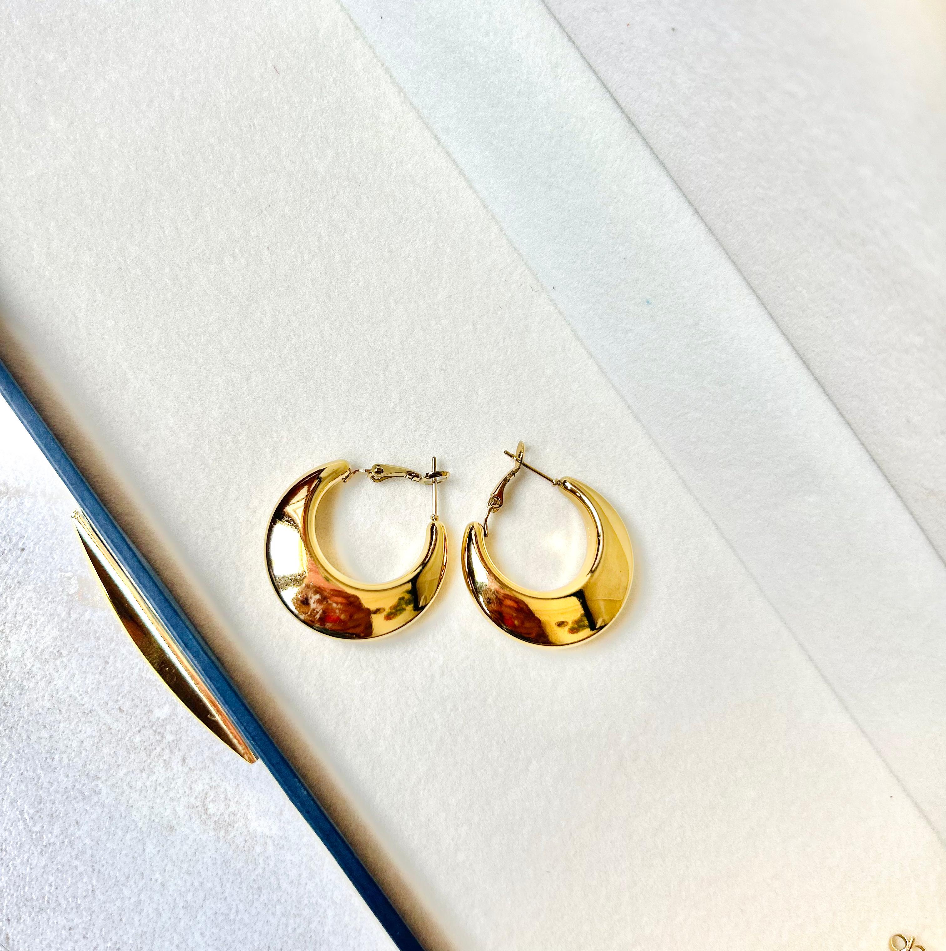 Gold-Plated Crescent Hoop Earrings