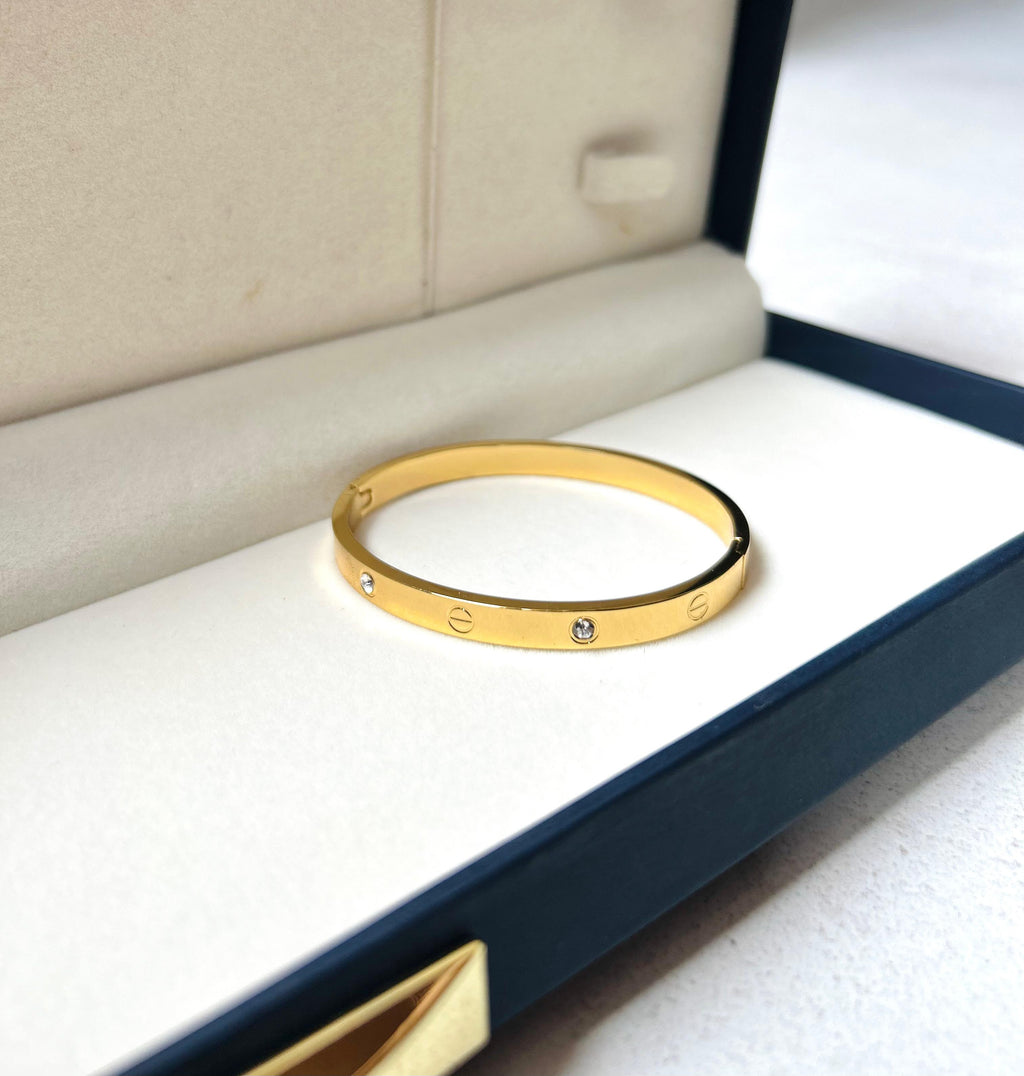 Gold Cartier-Inspired Love Bracelet with Crystals