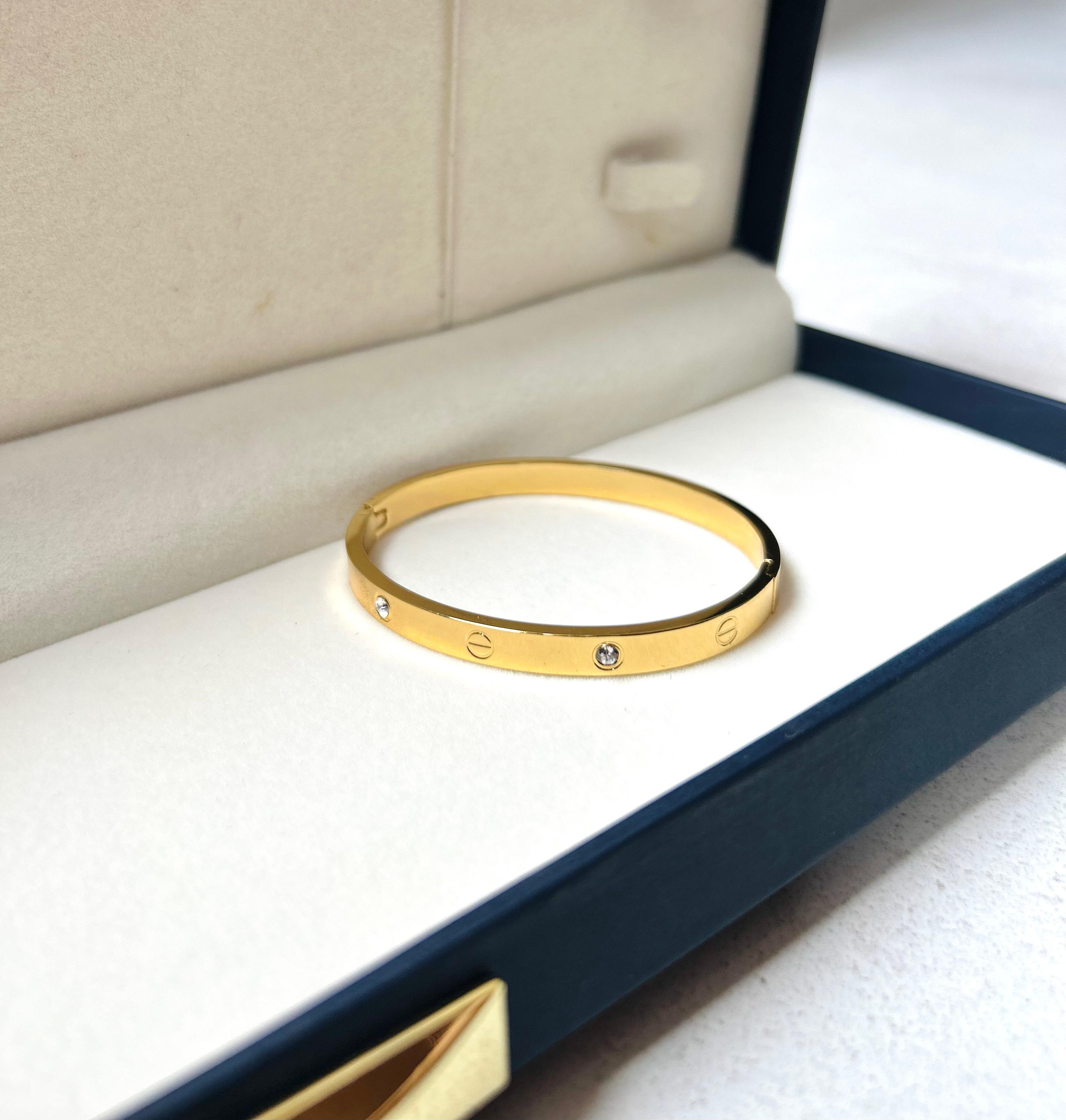 Gold Cartier-Inspired Love Bracelet with Crystals