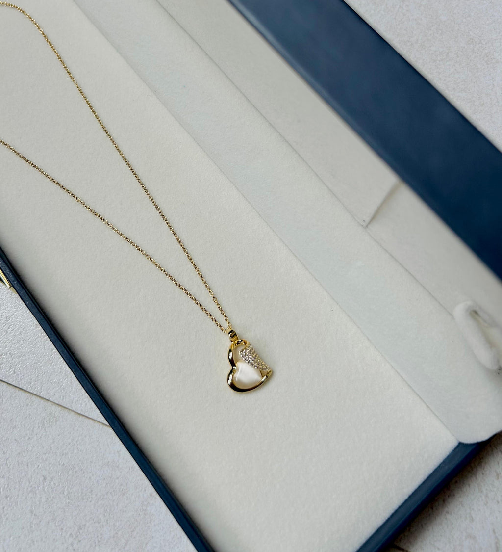 Gold-Plated Heart Pendant with CZ Stones & Chain