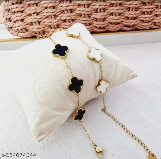 Luxury Clover Charm Bracelets – Black & White Enamel Finish