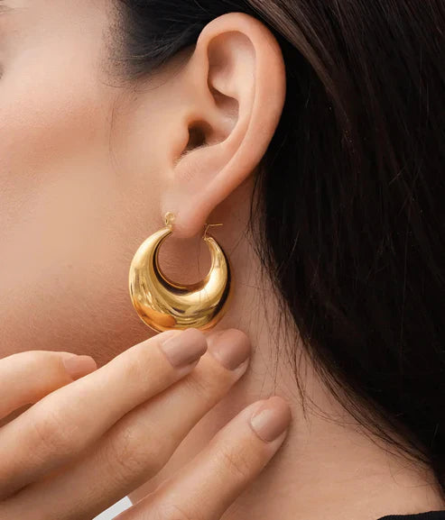 Gold-Plated Crescent Hoop Earrings