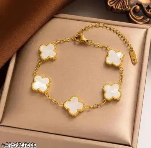 Luxury Clover Charm Bracelets – Black & White Enamel Finish