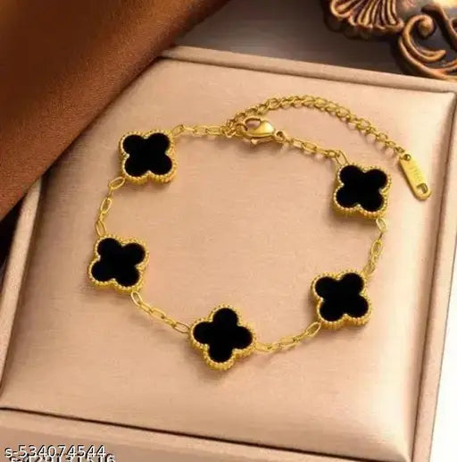 Luxury Clover Charm Bracelets – Black & White Enamel Finish